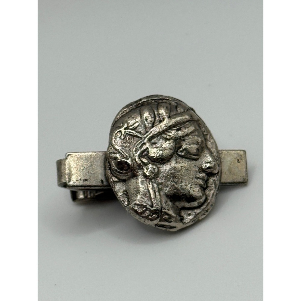 Vintage Tie Clipโ Greek Faux Tetradrachm Coin Silver Tone